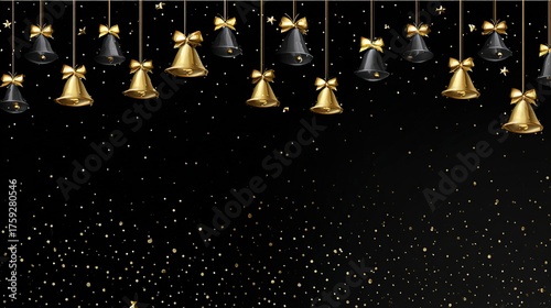 Luxurious Black and Gold Christmas Tree Background Image—Adorned with Shiny Gold Ornaments, Glittering Accents, and Elegant Details, Perfect for Holiday Cards, Festive Decor, Branding