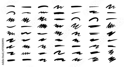 Collection of Hand Drawn Brush Strokes and Underlines for Creative Design Projects and Emphasizing Text Elements in Digital Media