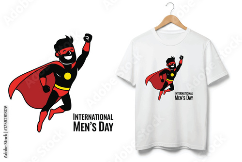 Vector illustration of a dynamic cartoon superhero flying with red cape and emblem vector