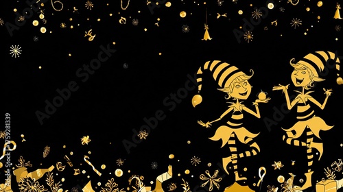 Luxurious Black and Gold Christmas Tree Background Image—Adorned with Shiny Gold Ornaments, Glittering Accents, and Elegant Details, Perfect for Holiday Cards, Festive Decor, Branding