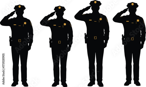 Flat vector illustration of police officers saluting, law enforcement concept, security service, police uniform, public safety, professional authority design
