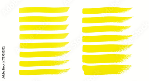 Collection of bright yellow brush stroke marks for highlighting text and creating visual emphasis in designs and presentations