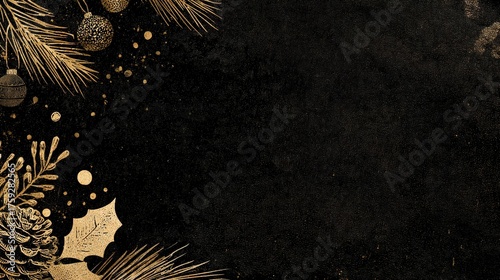 Luxurious Black and Gold Christmas Tree Background Image—Adorned with Shiny Gold Ornaments, Glittering Accents, and Elegant Details, Perfect for Holiday Cards, Festive Decor, Branding