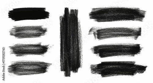 Collection of Textured Charcoal Brush Strokes and Smudges for Artistic Backgrounds and Design Elements