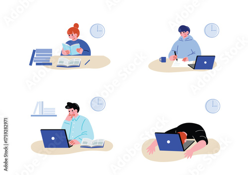 デスクワークをする男女イラストセット