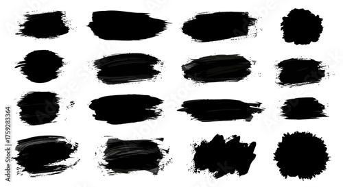Collection of Abstract Black Paint Brush Strokes and Textures for Artistic Design Elements