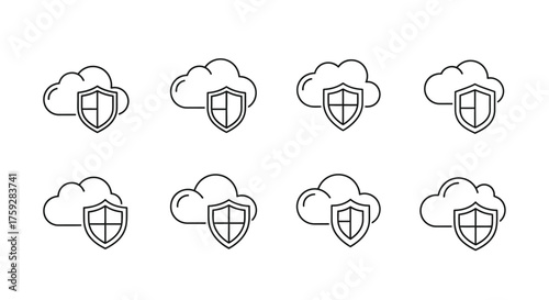 Cloud security icons set digital protection data safe network shield icons vector