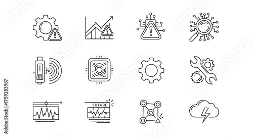 Collection of hand drawn icons representing technology business and science concepts vector