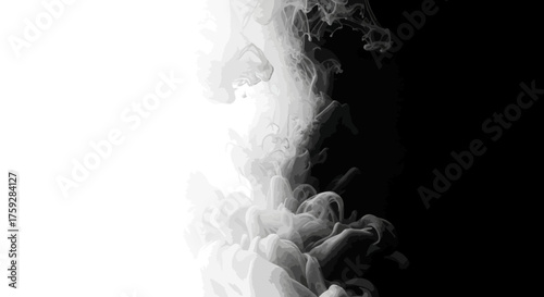 An Abstract Symphony of Light and Shadow Exploding in a Swirling Cloud of Ink Against a Stark Black Background