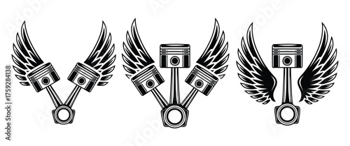 Sharp black and white piston with wing silhouette for modern automotive decals, vehicle graphics, and custom car styling