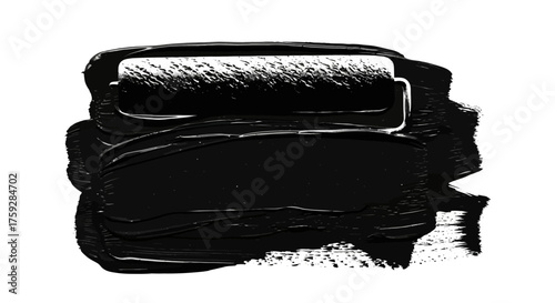 A Thick Black Paint Stripe Applied with a Roller Showing Texture and Depth on a White Background with a Close up View of the Tool