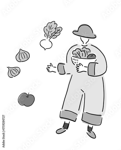 ファーマー_モノトーンVer.手描きイラスト｜Farmer	
