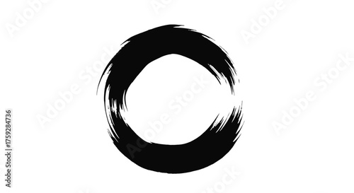 Abstract Black Brush Stroke Circle Symbol on White Background Represents Zen Enlightenment Simplicity and the Universe