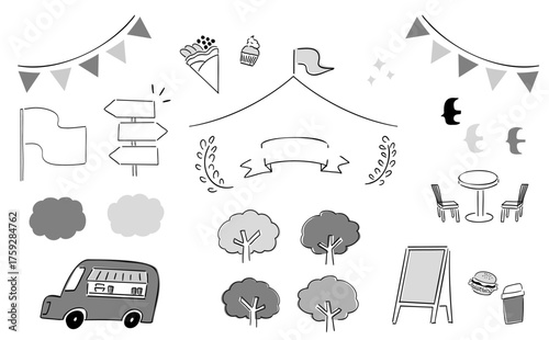 イベントに使えるあしらい＆イラスト_モノトーン｜Decorations & Illustrations for Events_Light Colors	