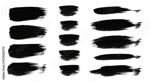 Collection of various black brush stroke textures perfect for artistic design projects and graphic elements