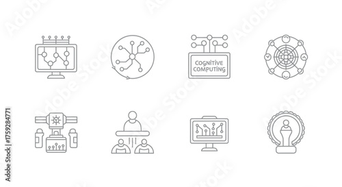Business technology icons set for digital transformation and data analysis concepts vector