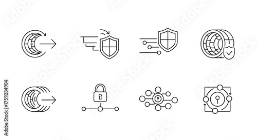 Modern cybersecurity icons set for digital security technology and data protection vector
