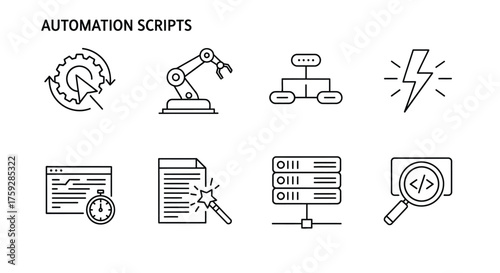 Modern automation scripts icons representing technology and digital processes in a clean design vector