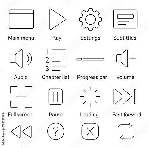 Media control icons: play, settings, audio, volume, subtitles