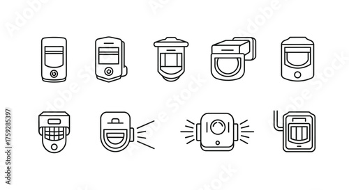 Collection of line art icons representing modern kitchen appliances and gadgets vector