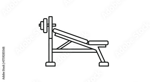 Minimalist line art of a weightlifting bench with barbell ready for exercise vector