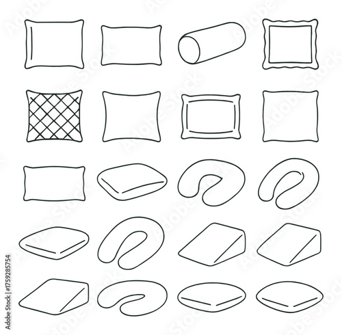Various pillow shapes and designs in grid layout