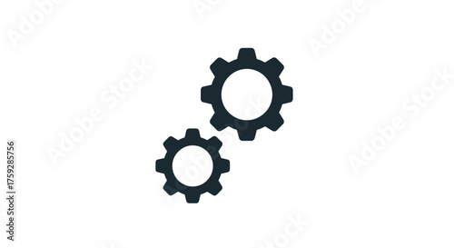 Two interlocking black gears symbolizing connection teamwork and mechanical engineering process vector