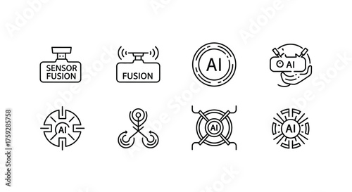 Collection of hand drawn technology icons representing ai sensors and robotics with simple lines vector
