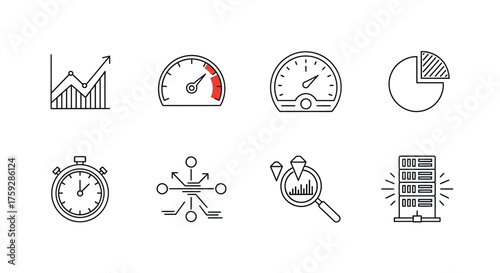Collection of hand drawn icons for business analytics growth metrics performance and data visualization vector