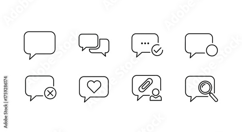 Set of outline speech bubble icons for communication chat messages notifications and social media elements vector