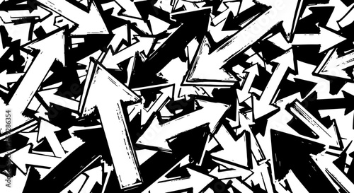 A Chaotic Overlapping Network of Grunge Arrows Pointing in Many Different Directions Illustrating Confusion and Indecision