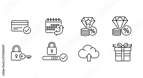 Set of thin line financial security and gift icons for web and app design concepts vector