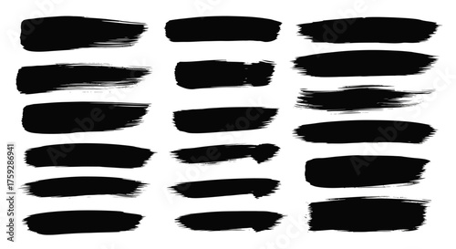 Collection of Bold Black Brush Strokes on a White Background Perfect for Graphic Design Elements and Artistic Projects