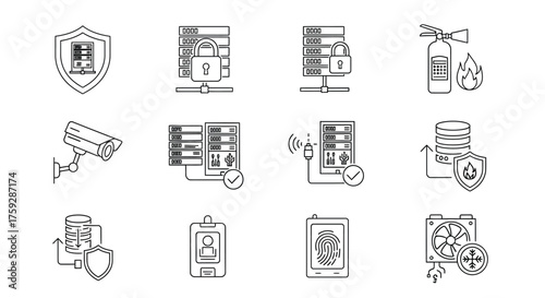 Cybersecurity icons representing data protection privacy and network security concepts vector