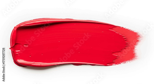 Vibrant Red Lipstick Swatch Textured Paint Brush Stroke Isolated on White Background Showing Rich Pigmentation and Smooth Application Perfect for Beauty and Cosmetic Content Creation