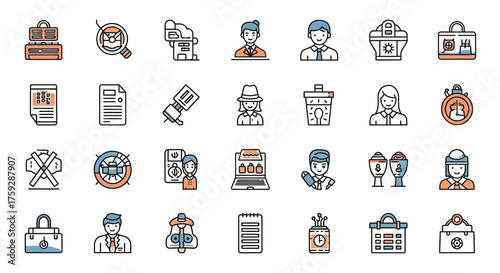Collection of hand-drawn icons representing business finance and commerce concepts vector
