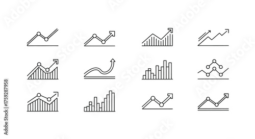 Diverse financial growth charts and bar graphs showing upward trends for business analysis and investment vector