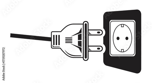 Electrical power plug connecting to wall socket outlet for energy and electricity supply vector
