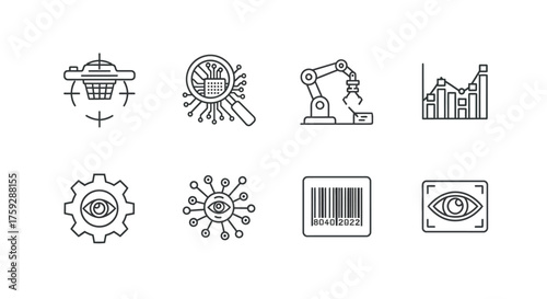 Modern technology icons representing innovation industrial automation data analysis and future business concepts vector