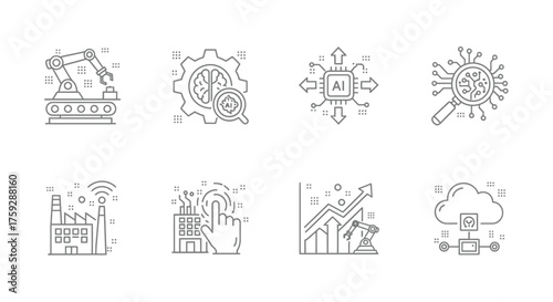 Modern technology icons representing innovation industry automation data analysis cloud computing concepts vector