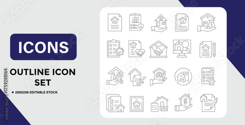 Real Estate Outline Icon Set for Property Finance and Investment