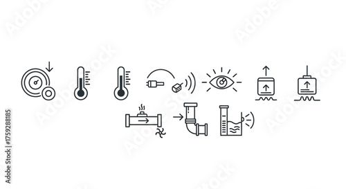 Set of icons for hvac systems temperature control and measurement tools vector