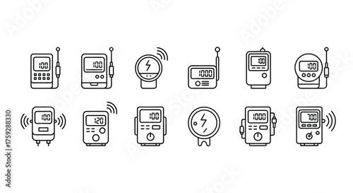 Collection of hand drawn icons representing measuring devices and gadgets for diverse applications vector