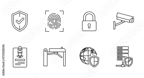 Security icons set protection technology digital surveillance access control data safe guard vector