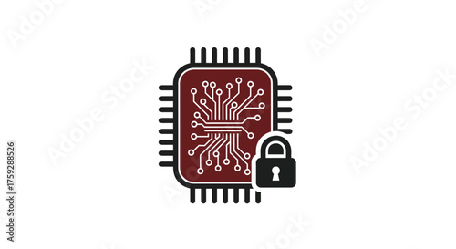 Digital technology security concept secure microchip icon technology cybersecurity data protection vector