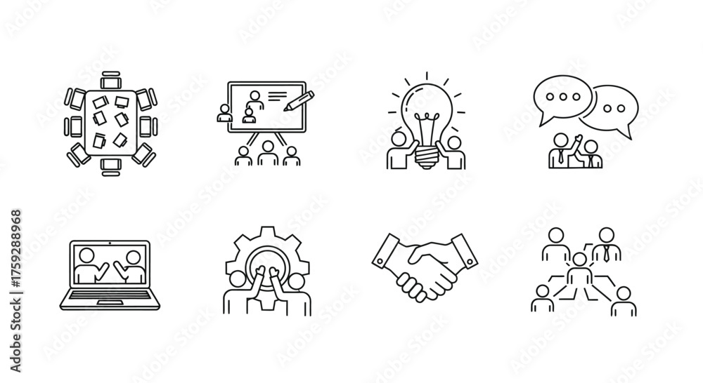 Fototapeta premium Modern business icons representing collaboration teamwork strategy innovation ideas and partnership vector