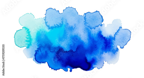 Abstract Watercolor Splash with Vibrant Blue and Turquoise Hues on a White Background