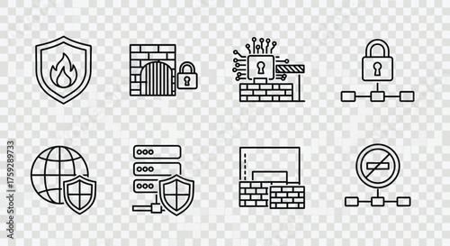 Cybersecurity network protection icons set digital security technology concepts for online safety and data defense vector