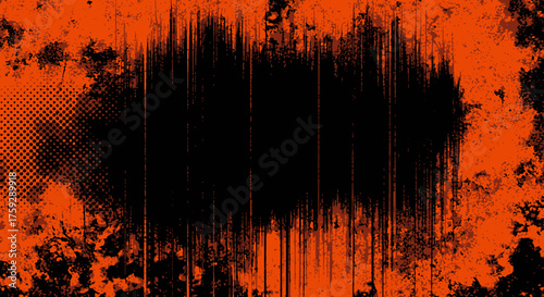 Distressed Abstract Grunge Texture with Intense Orange Hues and Black Void Center Perfect for Graphic Design Projects and Visual Media Applications