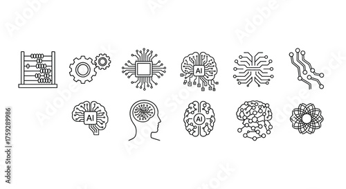 Abstract digital brain icons representing artificial intelligence and machine learning concepts vector